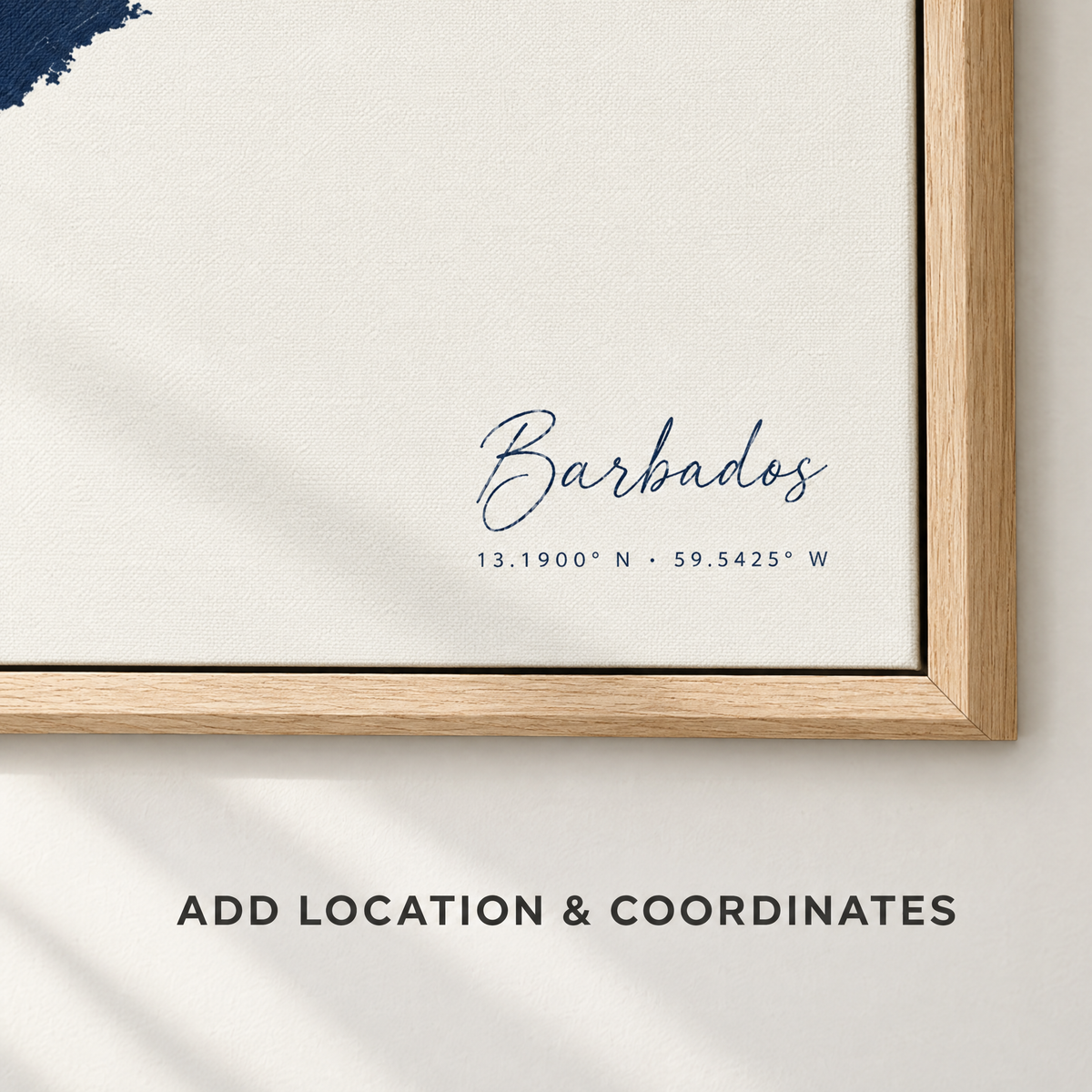Barbados vertical canvas map in Navy, location and coordinates detail