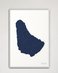 Barbados vertical canvas map, Navy, White Frame