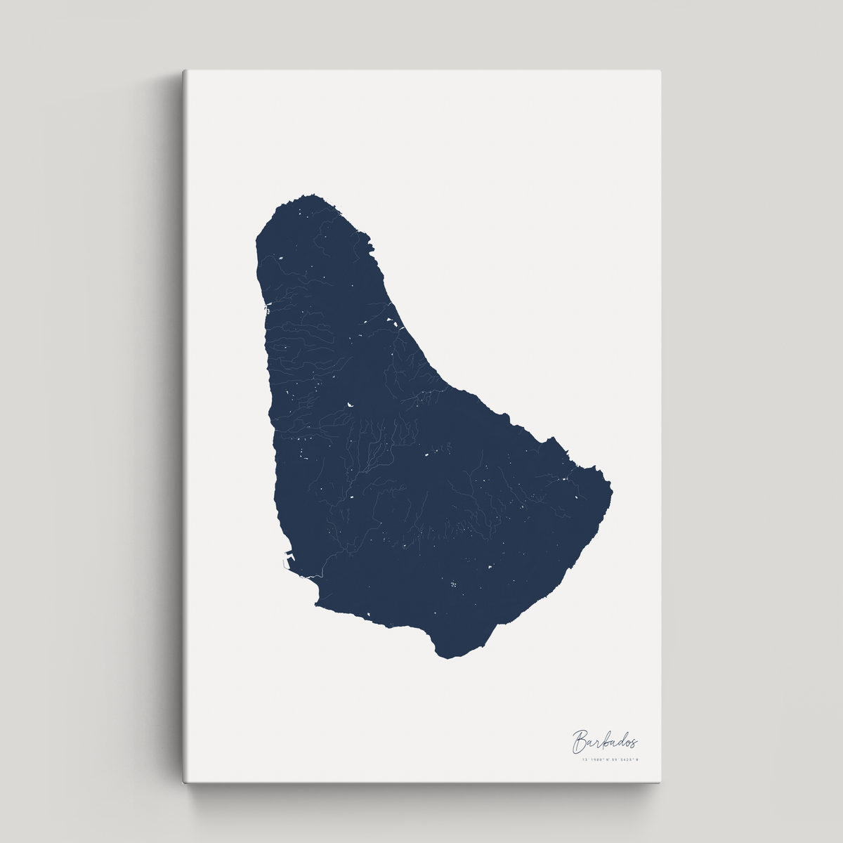 Barbados vertical canvas map, Navy, No Frame