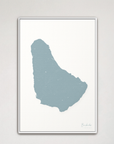 Barbados vertical canvas map, Soft Blue, White Frame