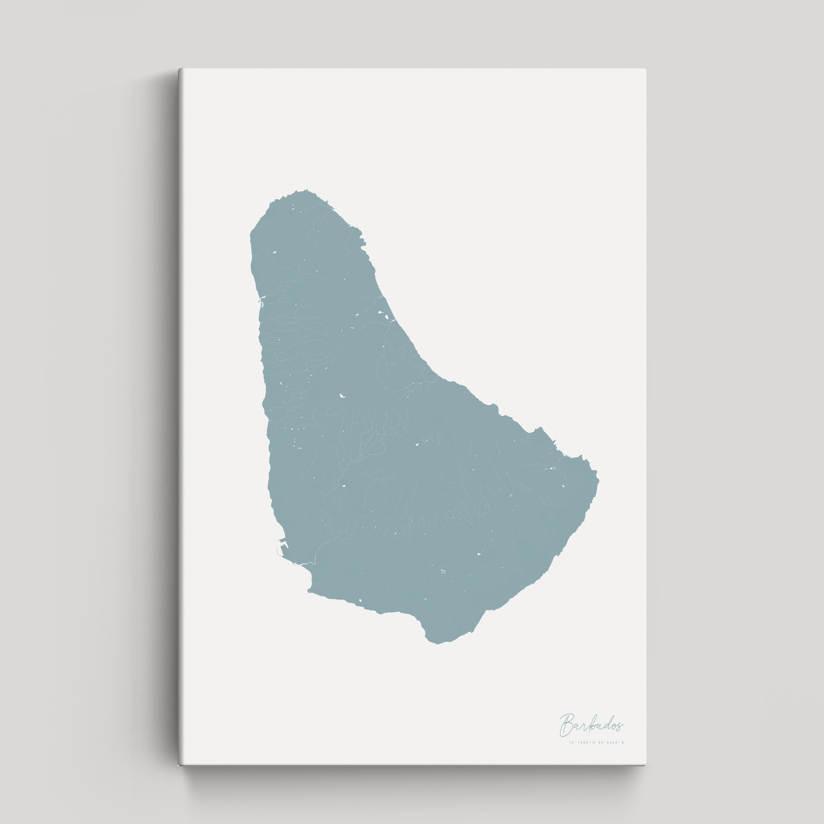 Barbados vertical canvas map, Soft Blue, No Frame