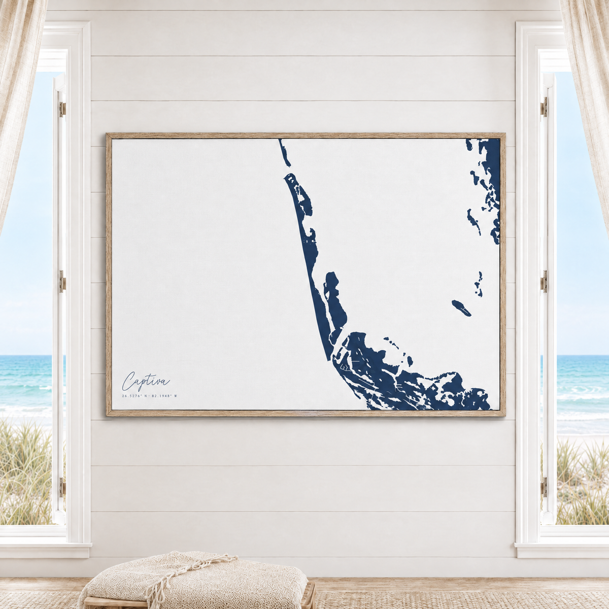 Captiva horizontal canvas map in Navy, window interior