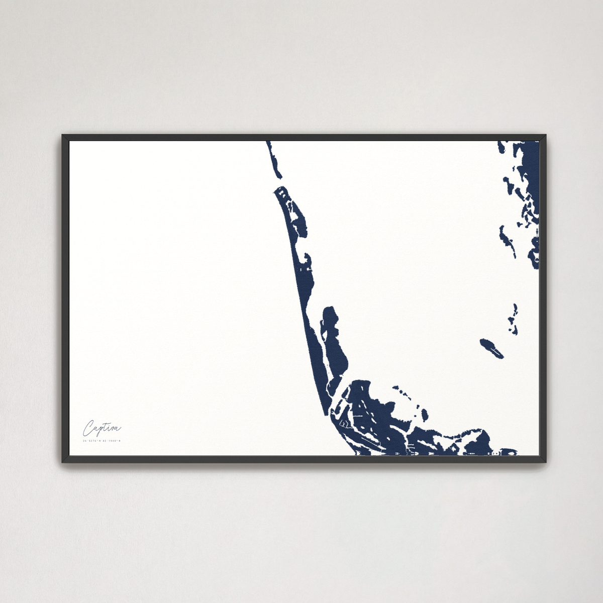 Captiva horizontal canvas map, Navy, Black Frame