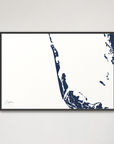 Captiva horizontal canvas map, Navy, Black Frame