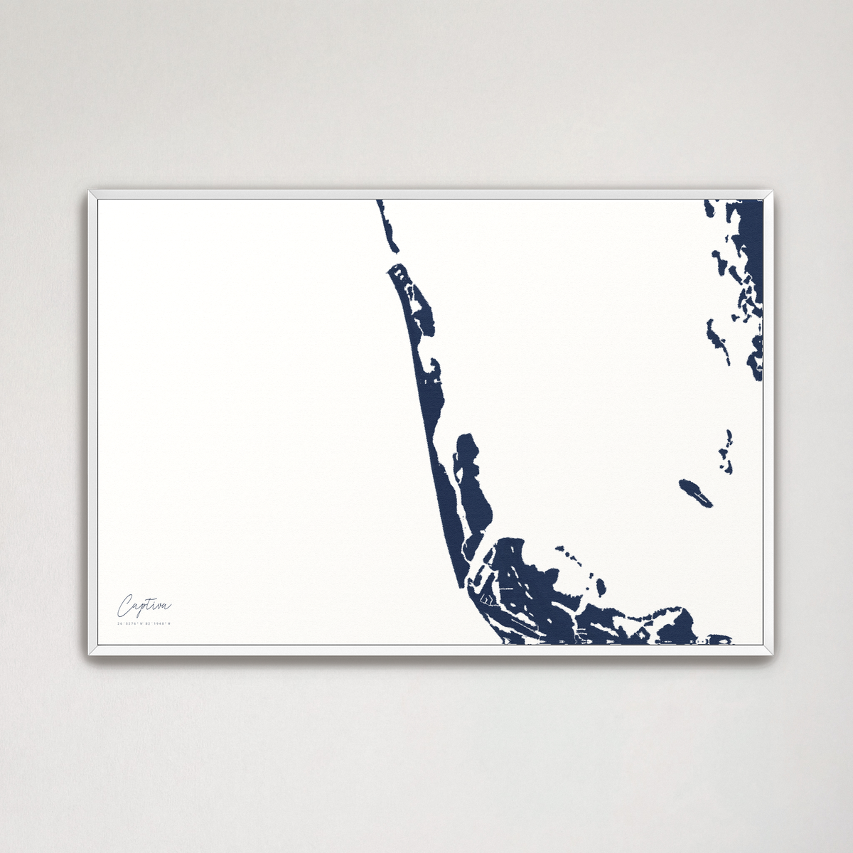 Captiva horizontal canvas map, Navy, White Frame