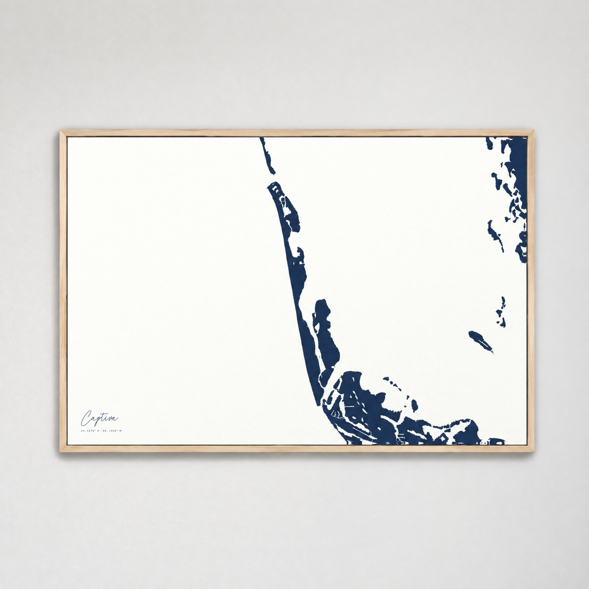 Captiva horizontal canvas map, Navy, Light Wood