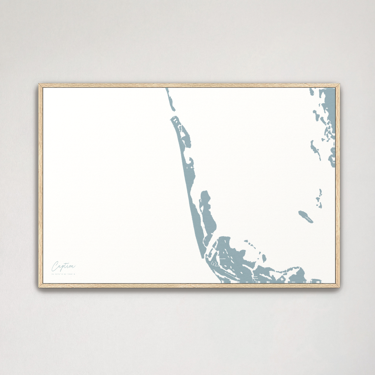 Captiva horizontal canvas map, Soft Blue, Natural Oak