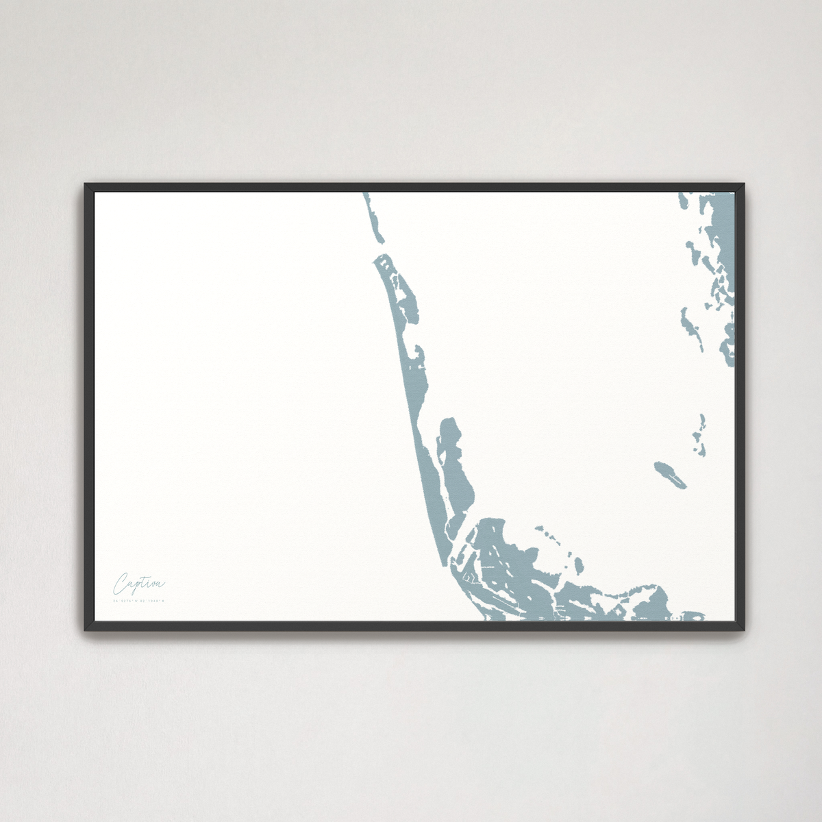 Captiva horizontal canvas map, Soft Blue, Black Frame