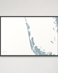 Captiva horizontal canvas map, Soft Blue, Black Frame
