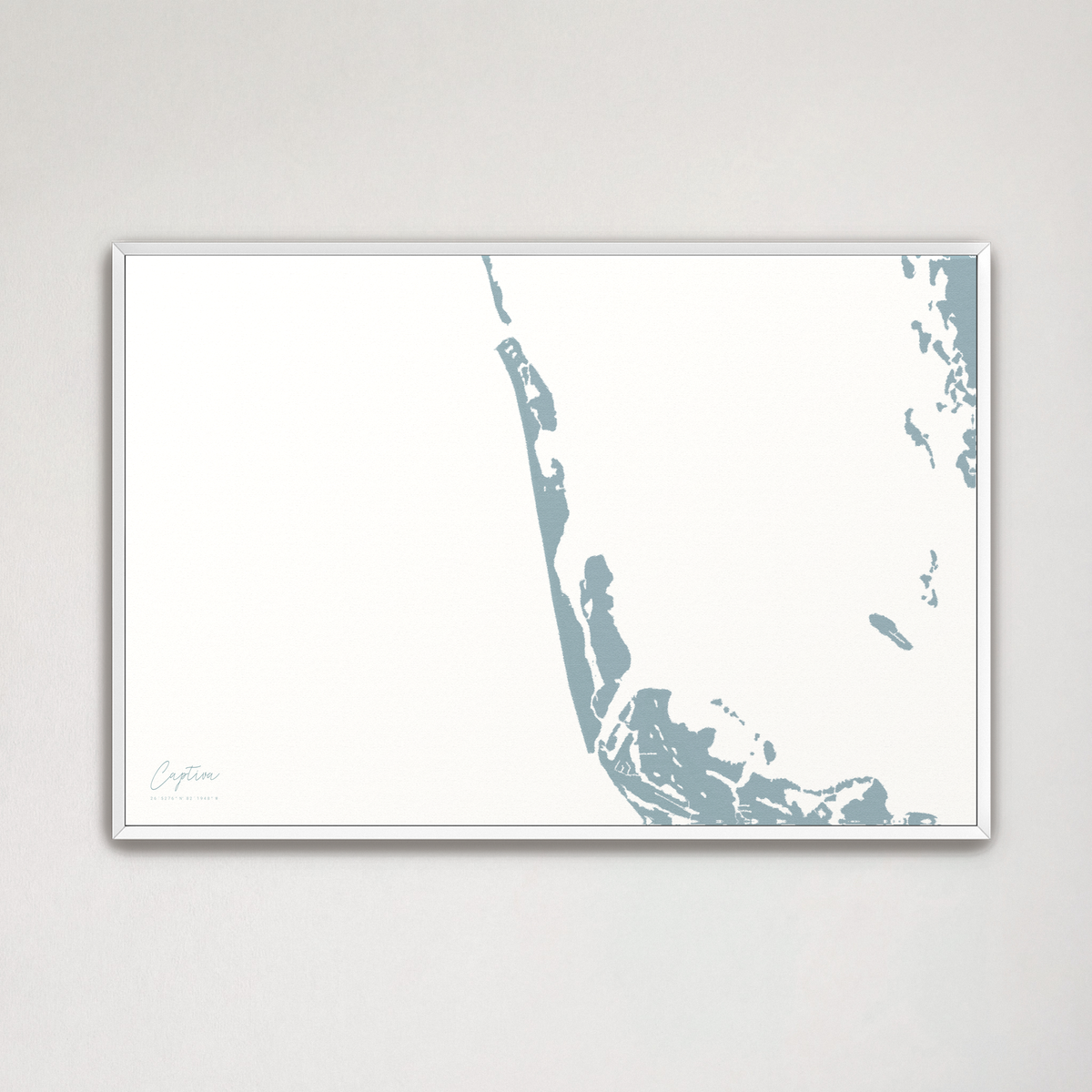 Captiva horizontal canvas map, Soft Blue, White Frame