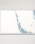 Captiva horizontal canvas map, Soft Blue, White Frame