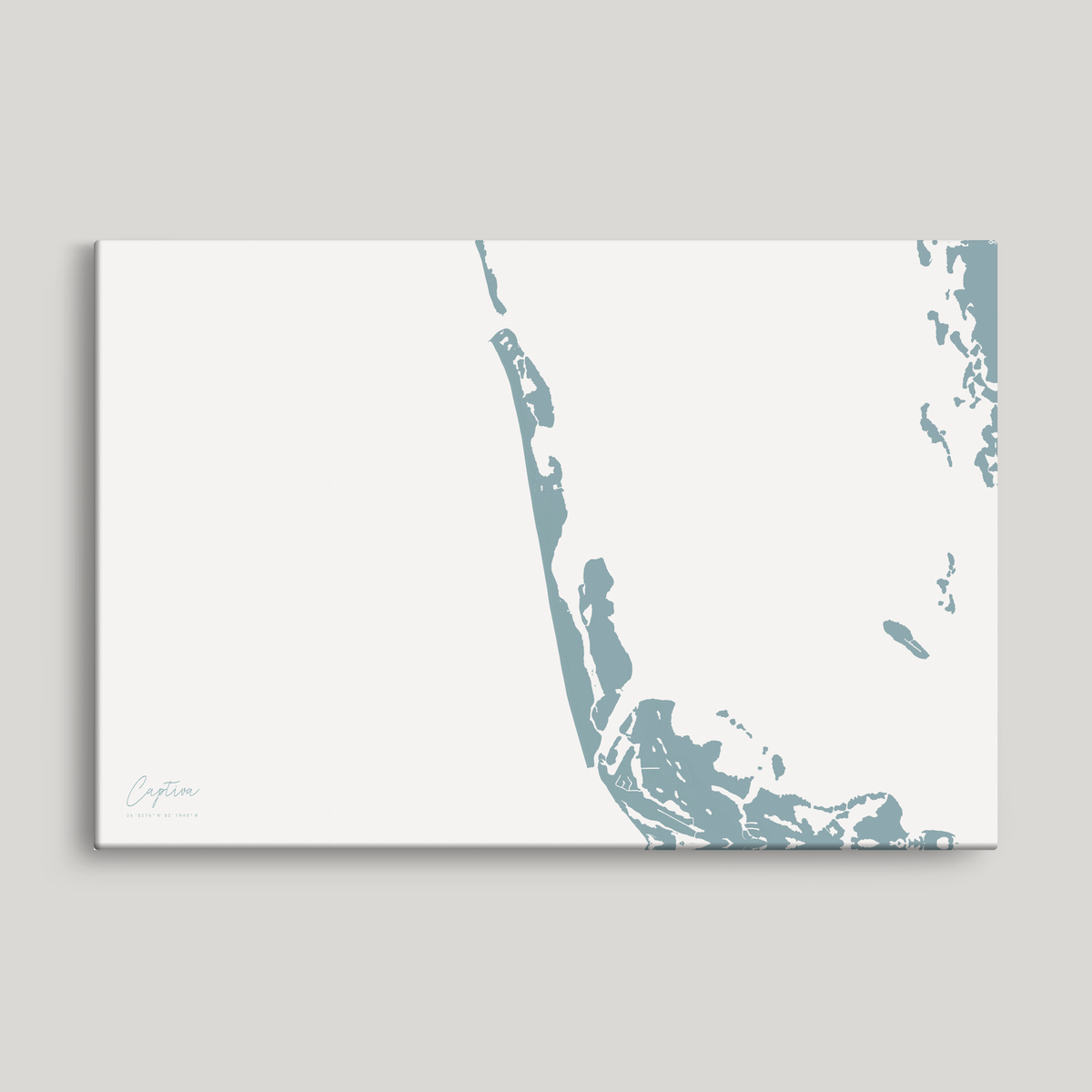 Captiva horizontal canvas map, Soft Blue, No Frame