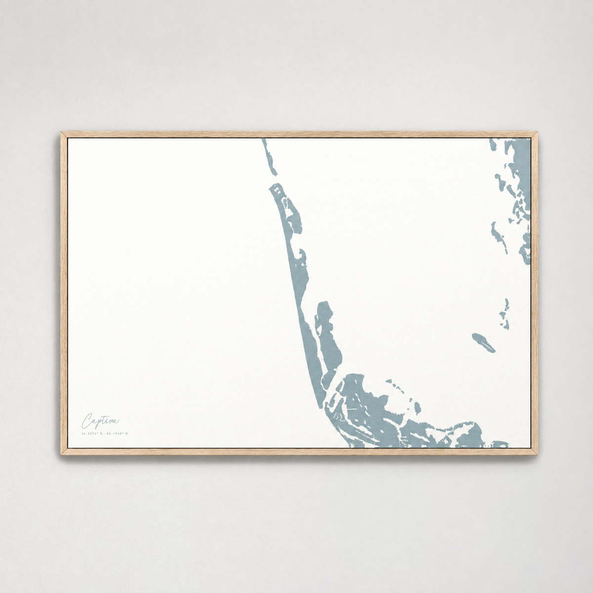 Captiva horizontal canvas map, Soft Blue, Light Wood