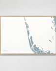 Captiva horizontal canvas map, Soft Blue, Light Wood