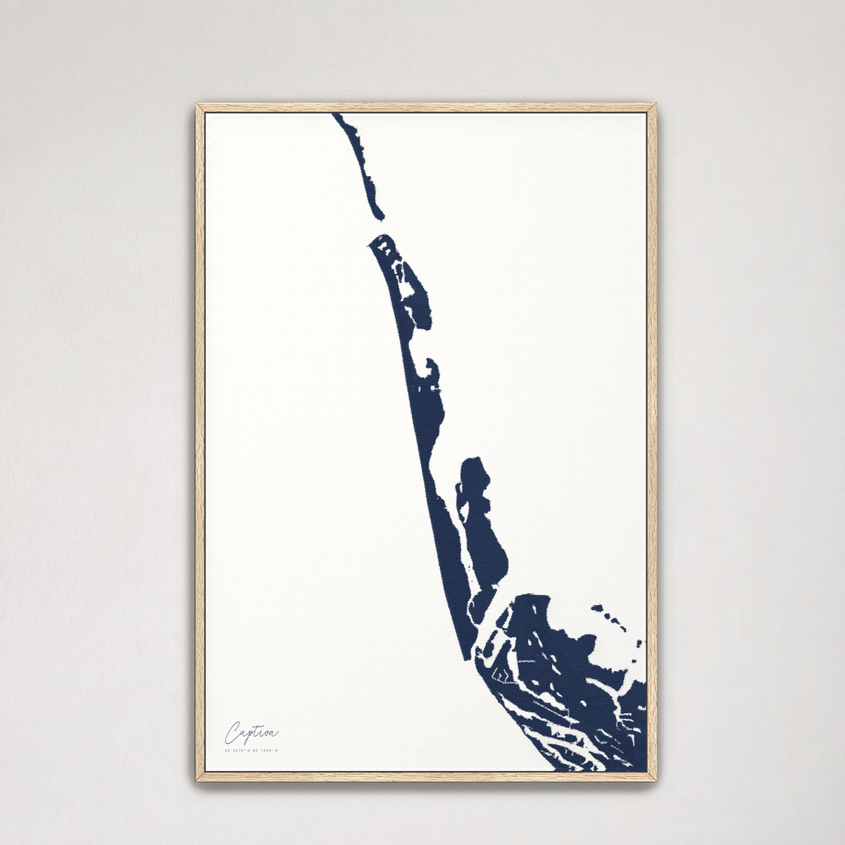 Captiva vertical canvas map, Navy, Natural Oak