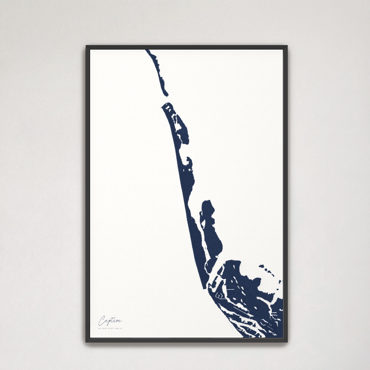 Captiva vertical canvas map, Navy, Black Frame