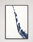 Captiva vertical canvas map, Navy, Black Frame