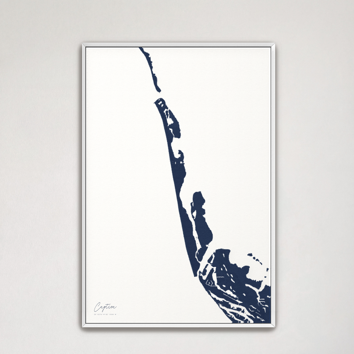 Captiva vertical canvas map, Navy, White Frame