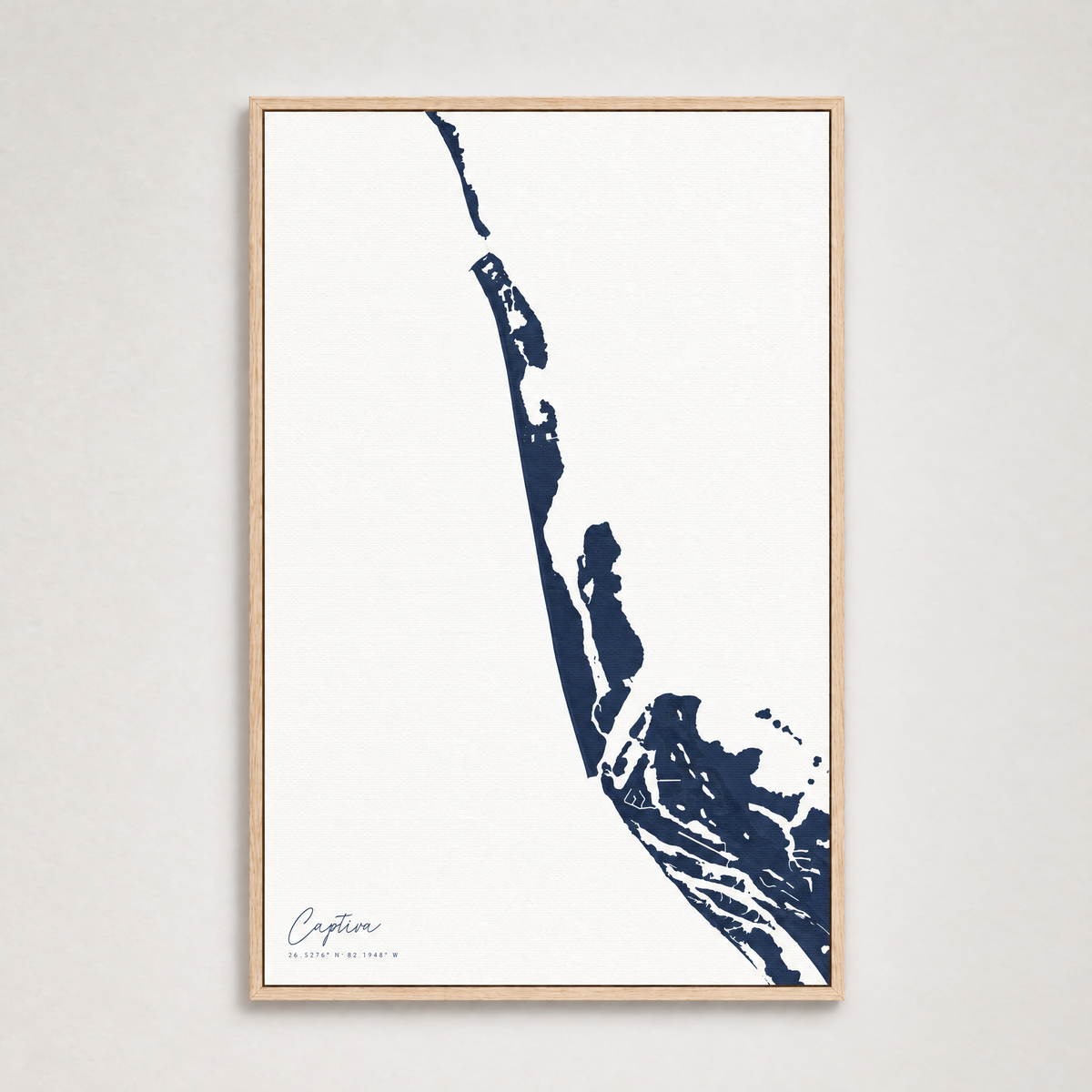 Captiva vertical canvas map, Navy, Light Wood