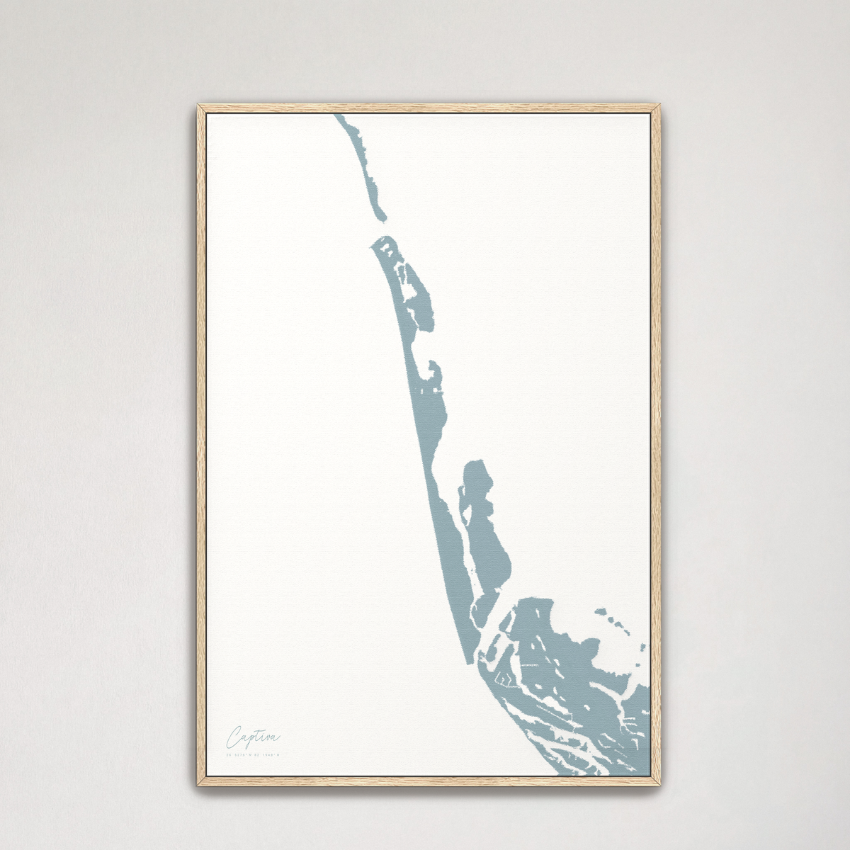 Captiva vertical canvas map, Soft Blue, Natural Oak