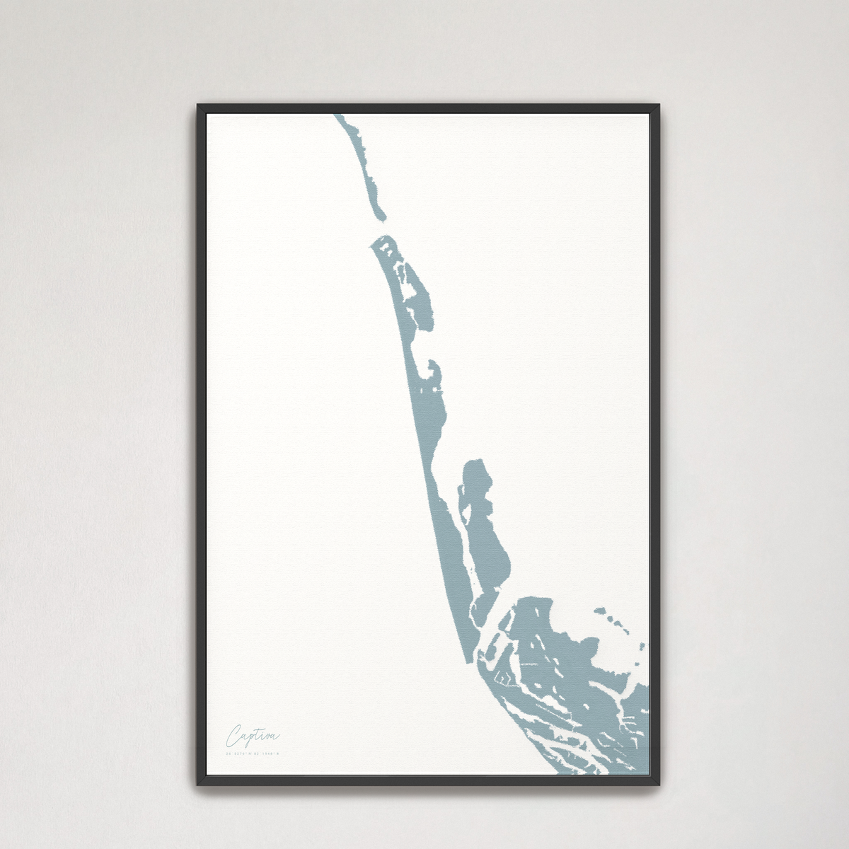 Captiva vertical canvas map, Soft Blue, Black Frame