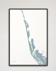 Captiva vertical canvas map, Soft Blue, Black Frame