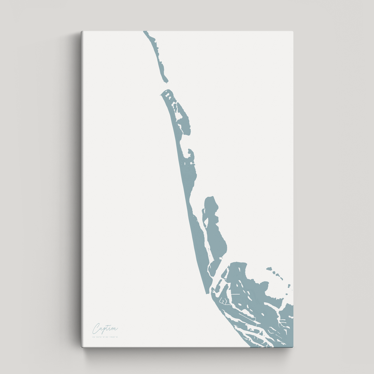 Captiva vertical canvas map, Soft Blue, No Frame