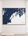 Casco Bay horizontal canvas map in Navy, window interior