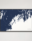 Casco Bay horizontal canvas map, Navy, Black Frame
