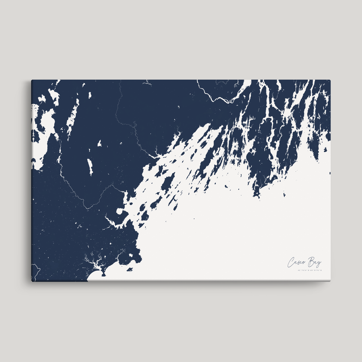 Casco Bay horizontal canvas map, Navy, No Frame