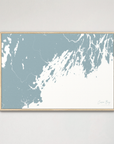 Casco Bay horizontal canvas map, Soft Blue, Natural Oak