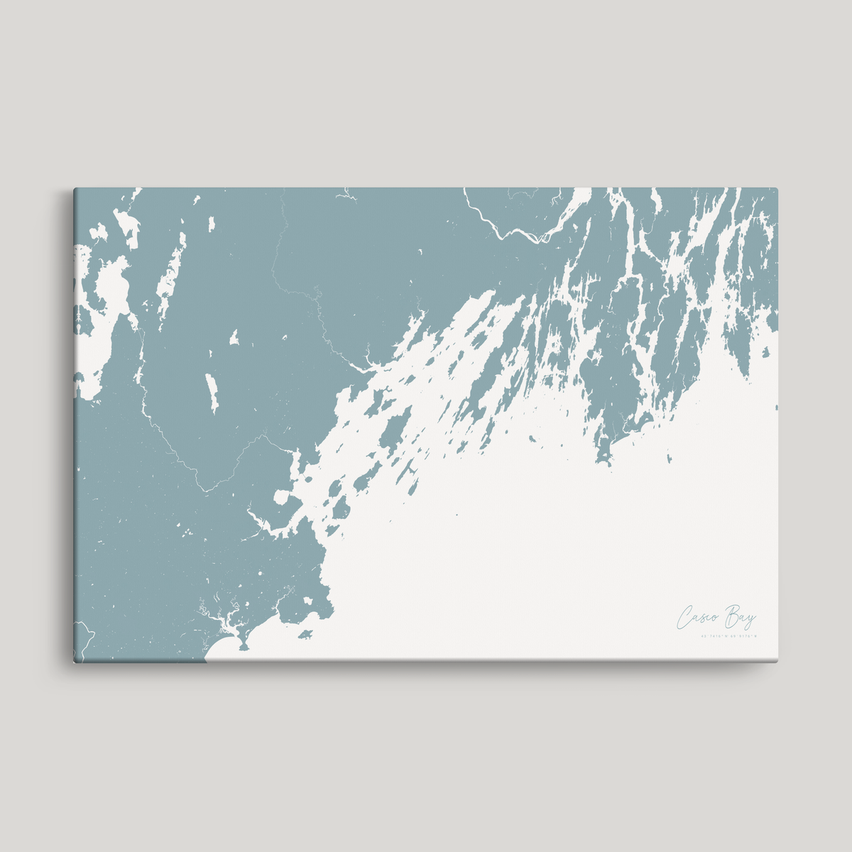 Casco Bay horizontal canvas map, Soft Blue, No Frame