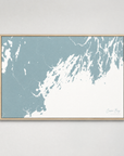 Casco Bay horizontal canvas map, Soft Blue, Light Wood