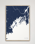 Casco Bay vertical canvas map, Navy, Natural Oak