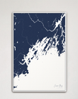 Casco Bay vertical canvas map, Navy, White Frame
