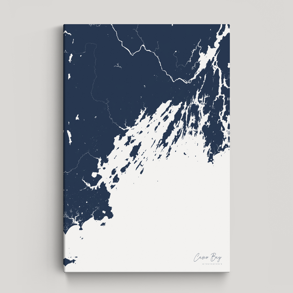 Casco Bay vertical canvas map, Navy, No Frame