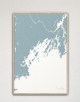 Casco Bay vertical canvas map, Soft Blue, Natural Oak