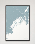 Casco Bay vertical canvas map, Soft Blue, Black Frame