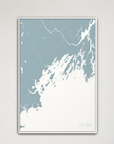 Casco Bay vertical canvas map, Soft Blue, White Frame