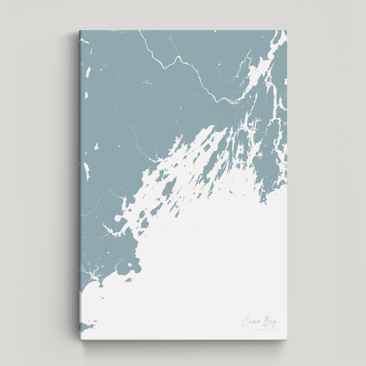 Casco Bay vertical canvas map, Soft Blue, No Frame