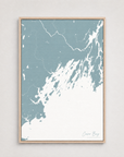 Casco Bay vertical canvas map, Soft Blue, Light Wood