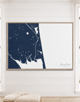 Dewey Beach horizontal canvas map in Navy, window interior