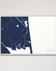 Dewey Beach horizontal canvas map, Navy, White Frame
