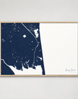Dewey Beach horizontal canvas map, Navy, Light Wood