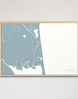 Dewey Beach horizontal canvas map, Soft Blue, Natural Oak