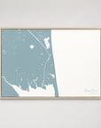 Dewey Beach horizontal canvas map, Soft Blue, Light Wood