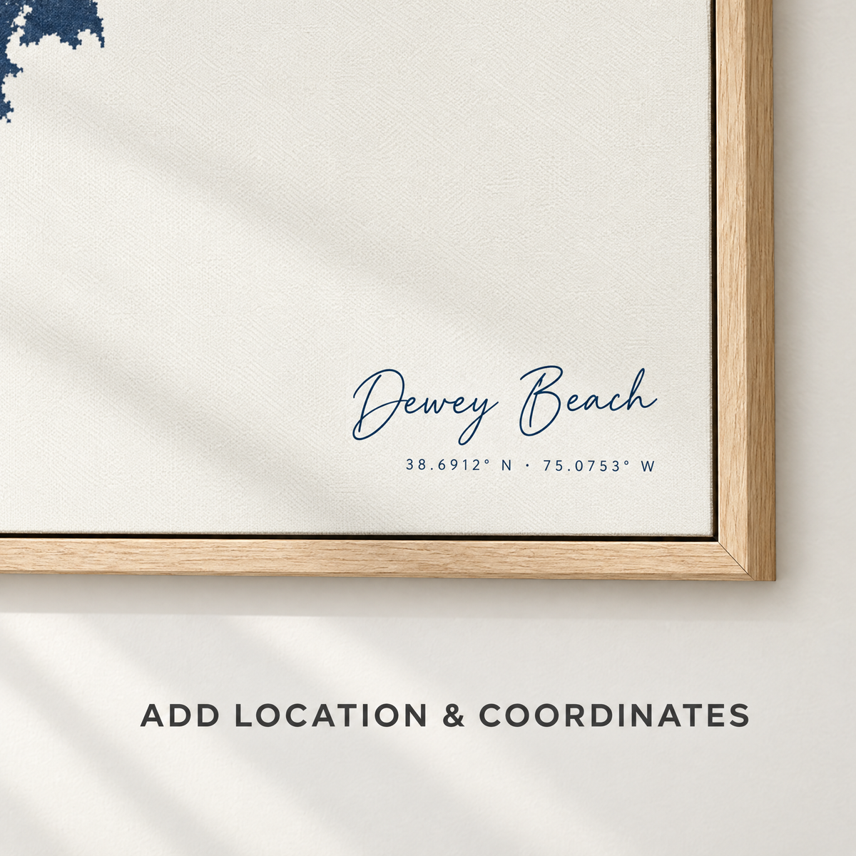 Dewey Beach vertical canvas map in Navy, location and coordinates detail