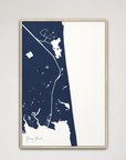 Dewey Beach vertical canvas map, Navy, Natural Oak