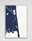 Dewey Beach vertical canvas map, Navy, White Frame