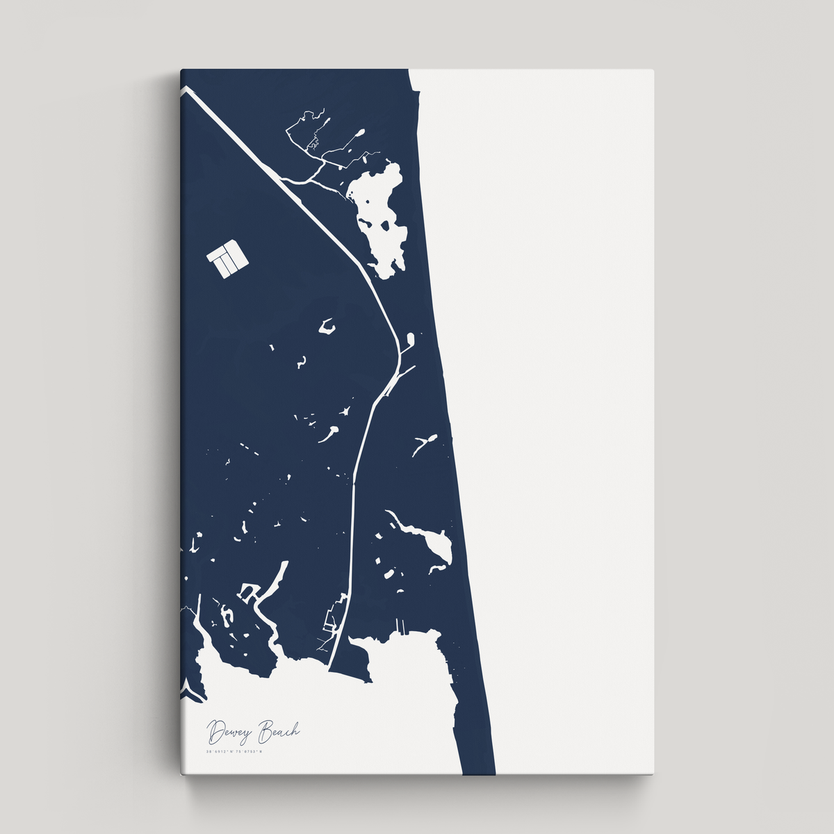 Dewey Beach vertical canvas map, Navy, No Frame